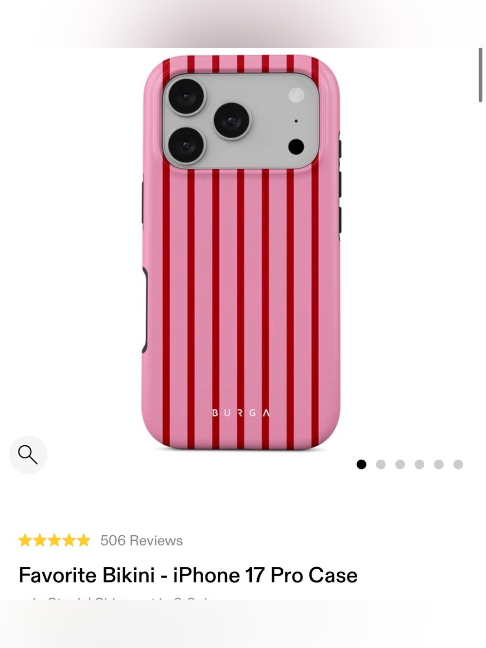NWT Burga Favorite Bikini Pink & Red Striped iPhone 17 Pro Case